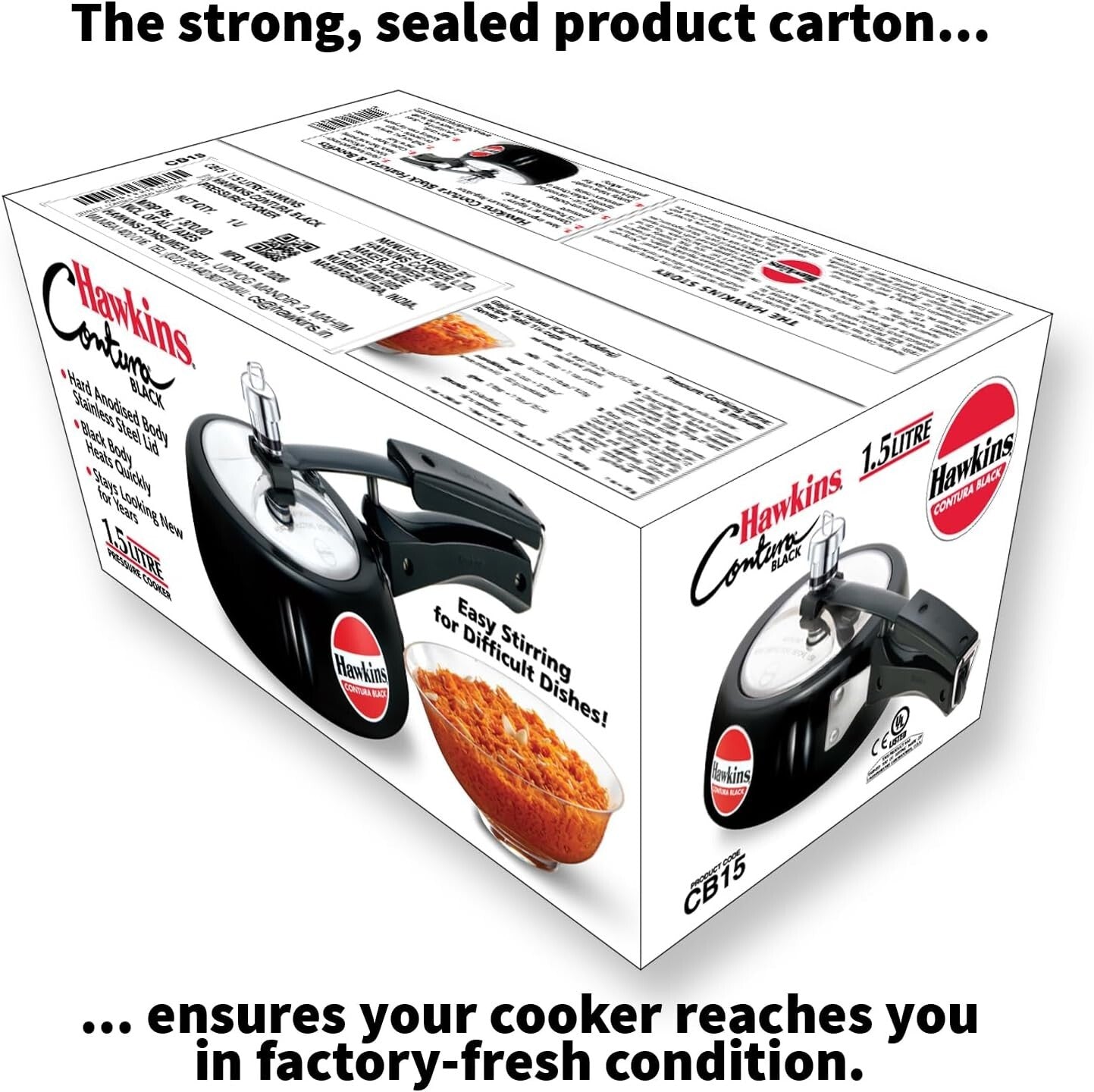 Hawkins Contura Pressure Cooker, 1.5 Litre Capacity, Black  Free Shipping